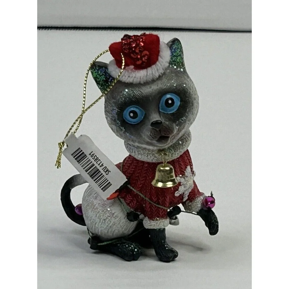 Pier 1 Imports Cat Christmas‎ Ornament Wearing A Santa Hat Multicolored NWT